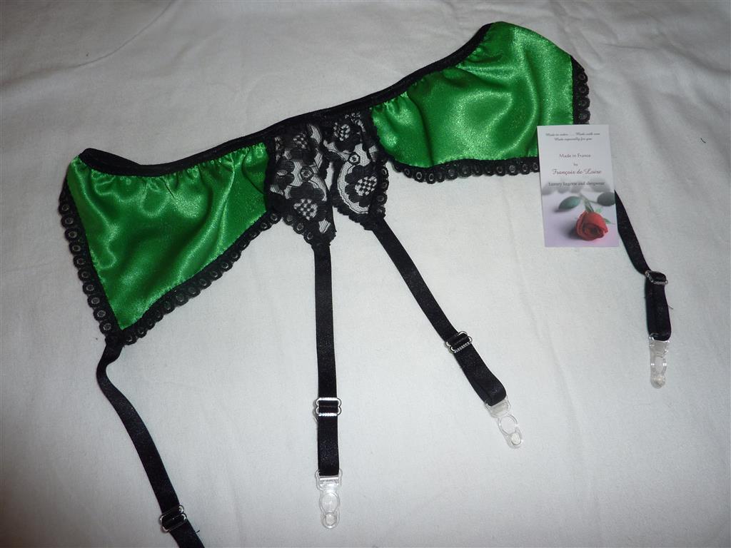 Green satin and lace Suspender belt